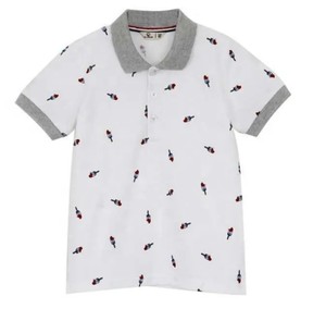 Polo décontracté pour garçon à manches courtes, col rond, en tissu tricoté, motif uni, technique délavée, modèle vierge - Product Image 4