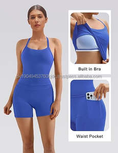 Women's 2-Piece Workout Sets High-Waisted Biker Shorts Pockets Built-in Bra Racerback Tank Tops V-Neck Breathable Anti-Bacterial - Product Image 2