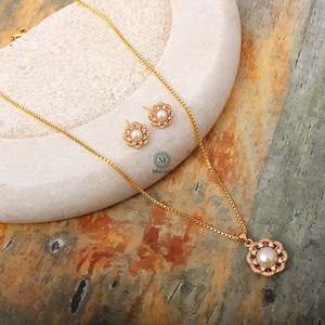 Gold Plated Neysa Pearl CZ Designer Pendant Set for Bridal and Festival - Product Image 1