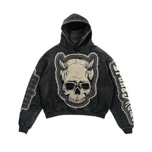 Sweat à capuche oversize pour homme de votre marque, gris et noir, imprimé cœur squelette, pull en coton tricoté, style automne - Product Image 6