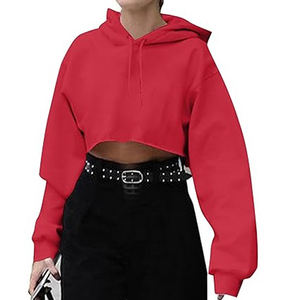 Sudadera Corta Cómoda para Niñas, Sudadera Informal de Manga Larga, Mezcla de Algodón Suave y Transpirable, Sudadera Corta a la Moda para Gimnasio y Running - Product Image 1