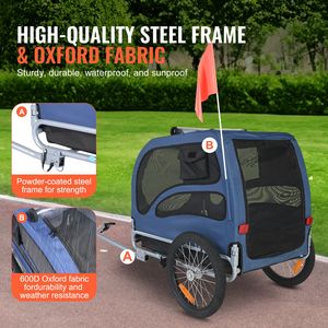 Rimorchio per Bicicletta per Cani Facilmente Pieghevole, Supporta 45 kg, Ruote a Sgancio Rapido, Trasportino Universale per Animali Domestici - Product Image 3