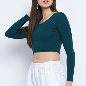 T-shirt décontracté pour femme à manches longues, col rond, coupe ajustée, tricoté, couleur unie, respirant, toutes saisons - Product Image 5