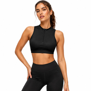 Débardeur de sport premium à dos ouvert et col montant pour femme, respirant, avec logo personnalisé, fermeture éclair frontale, coupe ajustée tendance, pour ensembles coordonnés d'été - Product Image 1