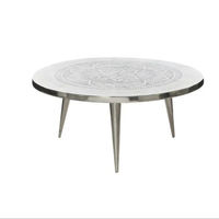 Table basse moderne avec plateau en marbre et structure en aluminium finition or, forme ronde pour salon - Meuble de maison écologique et durable