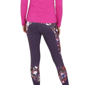 Leggings d'équitation pour femmes avec motif floral et empiècements en mesh, design violet et rose - Product Image 1