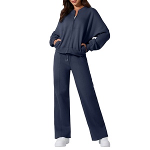 Ensemble de survêtement deux pièces pour femmes, hiver, motif uni, taille élastique, matière Spandex/Nylon - Product Image 2