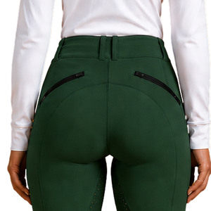 Leggings d'équitation pour femmes vert foncé, taille haute, avec grip en silicone extensible et poches intégrées - Product Image 4