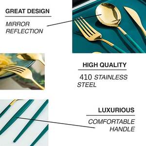 Ensemble de couverts en acier inoxydable doré de luxe, finition miroir, couteau, fourchette, cuillère, vaisselle pour hôtel et restaurant au meilleur prix - Product Image 3