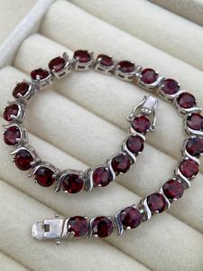 Natural Deep <b>Red</b> Garnet Tennis <b>Bracelet</b> Sterling Silver Gold Plated Dainty January Birthstone Vintage Style Jewelry Gift For Her - Product Image 4