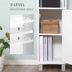 Armadietto da bagno indipendente in legno bianco alto 71 \ "torre con ripiani regolabili e specchio organizzatore per soggiorno - Product Image 5