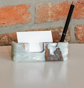 Epoxy Resin And Wood Business <b>Card</b> Holder Rectangular Square Shape Blue And Wood <b>Card</b> Holder For Desk Organization - Product Image 1