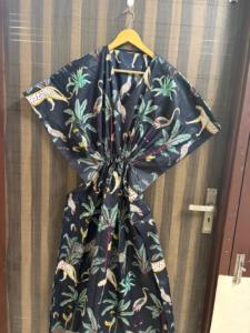 Vestido Maxi Caftán de Algodón con Estampado Tropical para Mujer, Cuello en V, Manga Murciélago, Transpirable, Ecológico, Estilo Boho, para la Playa, Holgado, de Verano - Product Image 1