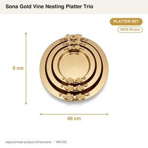 Juego de Platos Apilables Sona Gold con Recubrimiento PVD en Oro Champán para Hogar, Hoteles y Bodas - Juego de Vajilla de 40 cm, 3 Piezas - Product Image 4