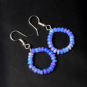 Boucles d'oreilles en opale éthiopienne bleue multicolore, argent et or 14 carats, cadeau pour elle - Product Image 3