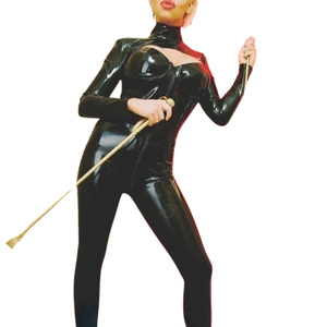 Women's Red PU Coated <b>Jumpsuit</b> Long Sleeve Turtleneck High Waist Skinny Fit With Zipper Clubwear Full Length Solid Color - Product Image 2