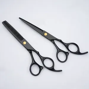 Ensemble de ciseaux de coiffure en acier inoxydable avec manche en céramique, ciseaux droits et courbes, peigne, kit durable et réutilisable pour barbier - Product Image 3