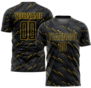 Maillot de football personnalisé sublimé pour homme, noir et jaune rayé, manches courtes, anti-transpiration, toutes saisons, col rond, coupe classique - Product Image 2