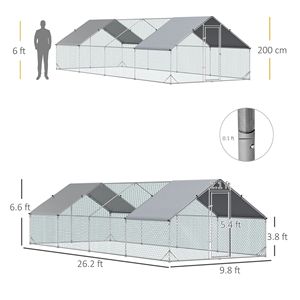 Pollaio Grande in Metallo 3x8x2m con Recinto Esterno, Gabbia per Polli con Porta Bloccabile, Tipo A - Product Image 3