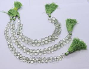 Perles facettées en forme de cœur en améthyste verte naturelle AAA 8x9 mm, pierre précieuse en améthyste verte, briolette en forme de cœur, 8 pouces, pour la création de bijoux - Product Image 4