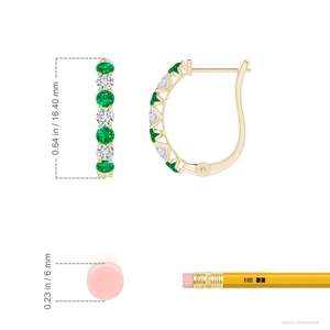 Aros Clásicos de Oro Sólido de 14 Quilates con Esmeralda y Diamantes de Corte Brillante Redondo en Engaste de Garra, Joyería para Mujer - Product Image 4
