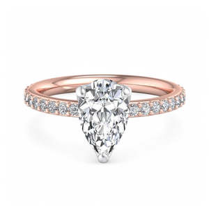 Anillo de Compromiso con Diamante Cultivado en Laboratorio, Corte Pera, Halo Oculto, Banda Pavé, Solitario, Oro, Anillo de Propuesta, Certificado IGI, Anillo Nupcial - Product Image 2