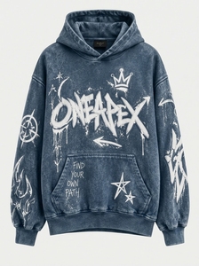 Ensemble survêtement homme bleu graffiti oversize : sweat à capuche et pantalon de jogging, tenue décontractée deux pièces style streetwear One Apex - Product Image 5