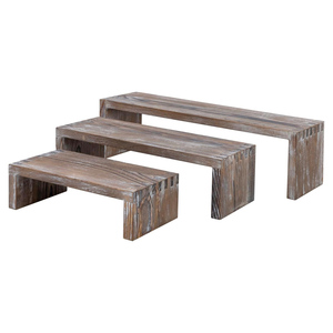 Solid Wood Rustic Brown Collectibles Display Risers <b>Set</b> of 3 Wooden Dessert Showcase <b>Stand</b> 3-Tier Kitchen Countertop Organizer - Product Image 1