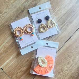 Natural Rattan Hoop <b>Earrings</b> Handmade Eco Friendly Bamboo Jewelry Lightweight Design Made in Vietnam - Product Image 5
