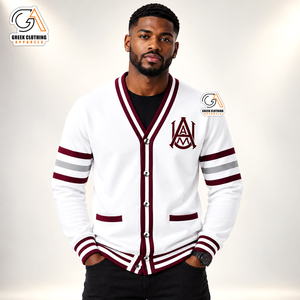 Custom Embroidery Breathable Quick Dry Men's 100% Polyester Winter <b>Cardigan</b> PEARLED IVORY <b>Shawl</b> <b>Collar</b> V-Neck Maroon Alabama A&M - Product Image 4
