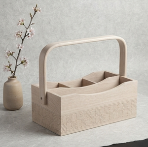 Cesta de Madera Blanca Lavada al Estilo Rústico para Almacenamiento en la Cocina, Cesta de Madera para Almacenamiento y Decoración del Hogar - Product Image 1