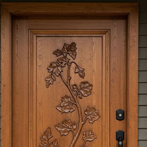 Puerta Principal de Madera Sólida Tallada a Mano con Follaje de Lujo, Inspirada en la Naturaleza, para Entrada Exterior Artística - Product Image 3