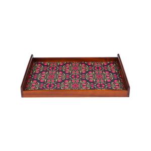 Bandeja de Madera con Acabado Oscuro, Plato Decorativo Rectangular con Estampado Floral Rosa y Dorado para Pedidos al por Mayor - Product Image 6