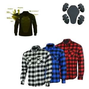 Men's Full Sleeve Flannel Shirt With Kevlar Lining Windproof Breathable Motorcycle Protection <b>Black</b> Red Blue Checkered Pattern - Product Image 1