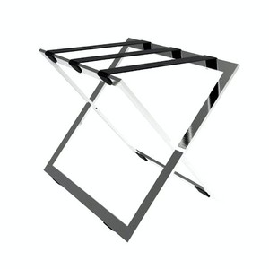 Soporte Plegable de Lujo Moderno de Acero Inoxidable para Maletas, con Correas Negras, para Hoteles, Lobbies y Habitaciones de Huéspedes - Product Image 1