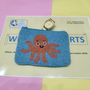 Monedero de Pulpo con Cuentas Hecho a Mano, Bolsa con Cremallera, Patrón de Animal Marino Azul, Mini Cartera para Mujer, Bolsa Pequeña con Bordado de Cuentas Artesanal - Product Image 3
