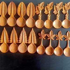 Cucharas de madera talladas a mano / Cuchara y tenedor de madera, utensilios de cocina para sopa, postre, pastel, vajilla, artículos para el hogar, fiestas - Product Image 1