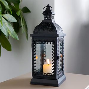 Portavelas de Metal Estilo Rústico, Portavelas Negro con Vidrio Templado para Navidad, Sala de Estar, Jardín, Patio, Fiestas - Product Image 1