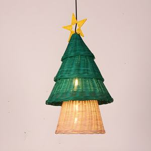 Hanging Children Room Rattan Lamps Pine <b>Tree</b> Shaped Night Lamp for Kids Best Price Wicker Pendant Lampshade - Product Image 6