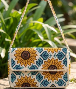 Bolso de hombro bordado con patrón de girasol bohemio y cuentas, para eventos, bodas, fiestas de verano, moda para mujer - Product Image 1