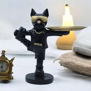 Luxury Dog Butler Tray Statue Black and Gold <b>French</b> <b>Bulldog</b> Serving Tray Home Decor Table Organizer Figurine 10 Inch - Product Image 1