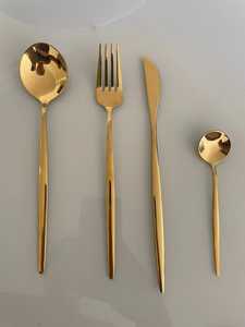 Tendance mondiale : Couverts en acier inoxydable doré poli miroir avec manche articulé en forme de bambou – Couteau de table, fourchette, cuillère ovale, cuillère à café - Product Image 3