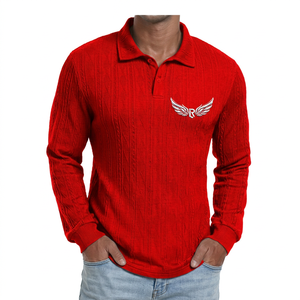 เสื้อโปโลแขนยาวถักสำหรับผู้ชาย สีดำ ปักโลโก้ สไตล์ลำลอง ระบายอากาศได้ดี ผลิตจากโพลีเอสเตอร์ 100% - Product Image 5