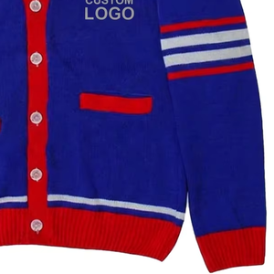 Custom Logo Knitted <b>Cardigan</b> Women's V-Neck <b>Long</b> Sleeve Preppy Style Blue Red Contrast Color Full Sleeve Button Closure - Product Image 6