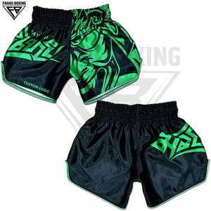 Shorts de boxe et d'arts martiaux imprimés noir et vert, 100 % polyester, shorts de combat, shorts de Muay Thai les plus vendus - Product Image 6