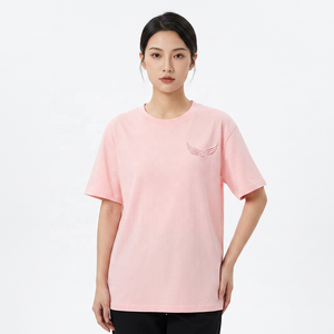 T-shirt rose pour homme, coupe oversize, manches courtes, logo aile en relief, col rond, tricoté, décontracté - Product Image 3
