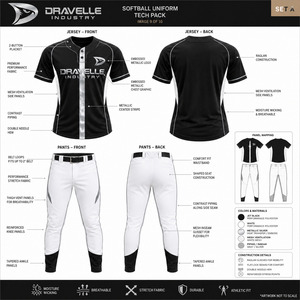 Wholesale OEM Custom Men's Black Silver Baseball Softball Jersey White Performance <b>Pants</b> Embroidered Team Logo Uniform Set - Product Image 5