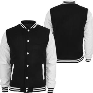 Chaqueta Varsity Negra de Lujo Personalizada con Logotipo, Chaqueta Varsity con Mangas de Cuero para Hombre - Product Image 3