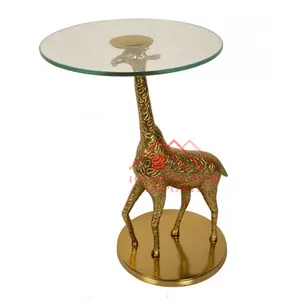 家の装飾のためのモダンなキリンサイドテーブルリビングルームの装飾のためのモダンなスタイルのアンティークゴールド動物フィギュアテーブル