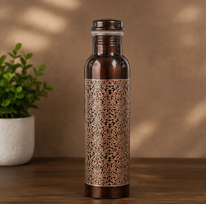 Bouteille d'eau en cuivre pur or rose avec décor filigrané, design traditionnel, portable pour les voyages - Product Image 3